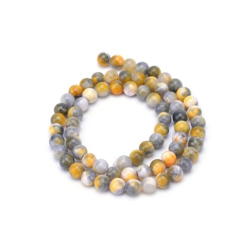 Fil de 47 perles jade blanche naturelle teintée fabrication bijoux 8 mm gris jaune