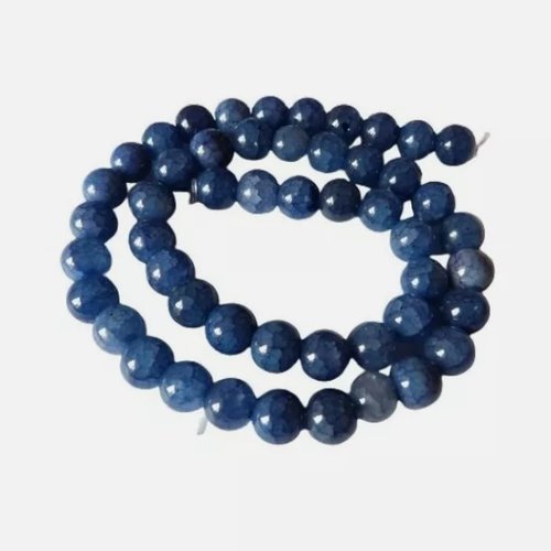 Fil de 48 perles verre craquelé ronde imitation agate 8 mm bleu fonce