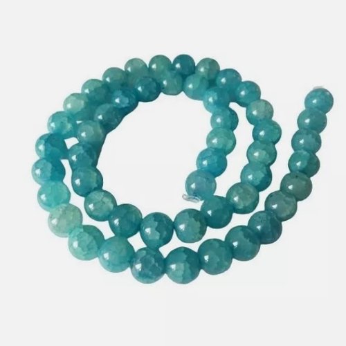 Fil de 48 perles verre craquelé ronde imitation agate 8 mm bleu clair