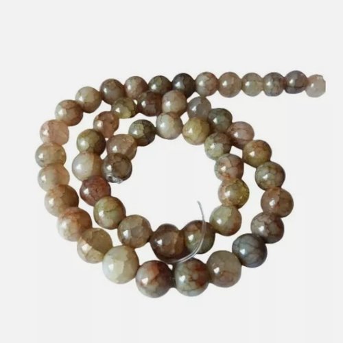 Fil de 48 perles verre craquelé ronde imitation agate 8 mm ton pierre