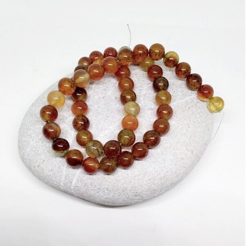 Fil de perles ronde en pierre naturelle jade veine de dragon 8 mm brun clair