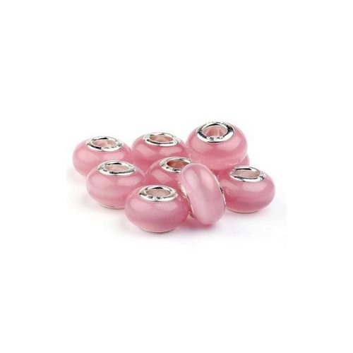 5 perle européenne verre oeil de chat 12 x 7 mm argent rose