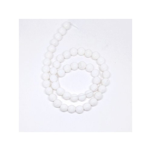Fil de 45 perles ronde pierre naturelle en jade de malaisie 8 mm blanc