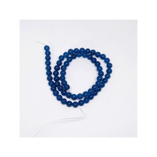 Fil de 60 perles ronde piere naturelle en jade de malaisie 6 mm bleu fonce