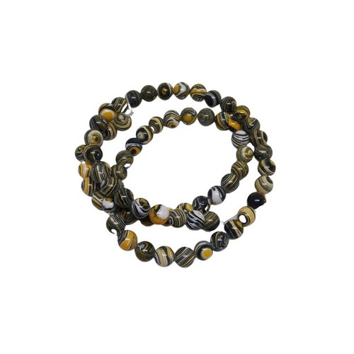 Fil de 60 perles ronde malachite synthétique fabrication bijoux 6 mm jaune noir