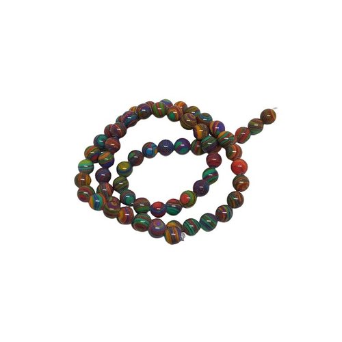 Fil de 60 perles ronde malachite synthétique fabrication bijoux 6 mm multicolore
