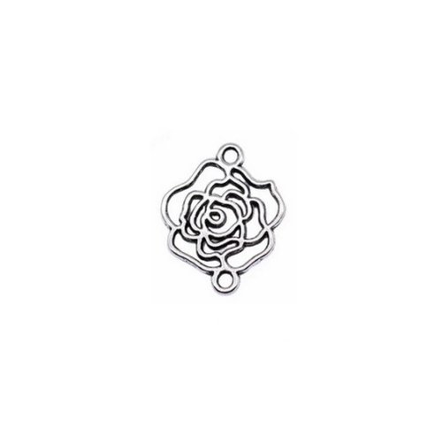 5 breloques pendentifs charms connecteurs métal argenté 17 x 14 mm fleur a55