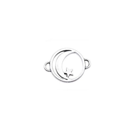 5 breloques pendentifs charms connecteurs métal argenté 20 x 15 mm lune etoile a