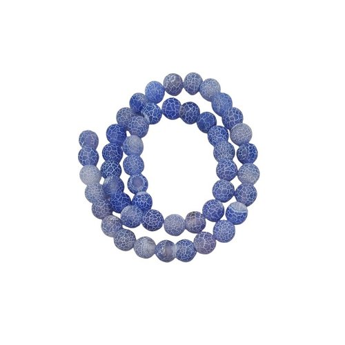 Fil de 46 perles ronde en pierre naturelle agate craquele mat 8 mm bleu