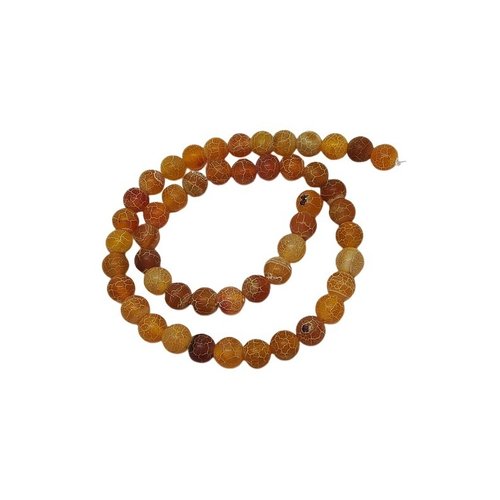 Fil de 46 perles ronde en pierre naturelle agate craquele mat 8 mm dore