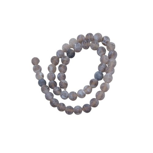 Fil de 46 perles ronde en pierre naturelle agate craquele mat 8 mm gris