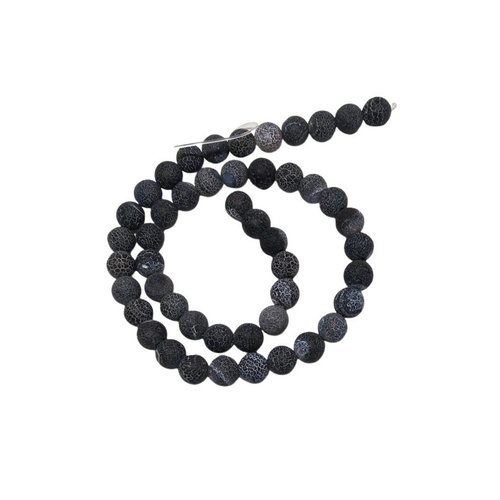 Fil de 46 perles ronde en pierre naturelle agate craquele mat 8 mm noir