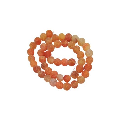 Fil de 46 perles ronde en pierre naturelle agate craquele mat 8 mm orange