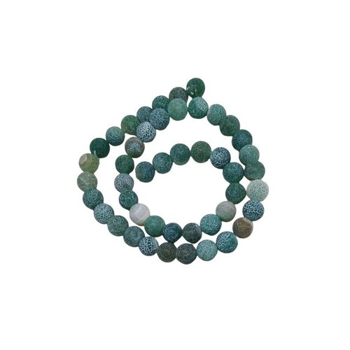 Fil de 46 perles ronde en pierre naturelle agate craquele mat 8 mm vert