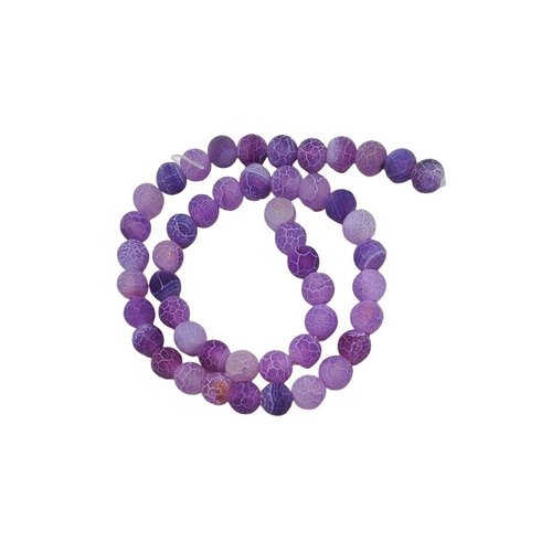 Fil de 46 perles ronde en pierre naturelle agate craquele mat 8 mm violet