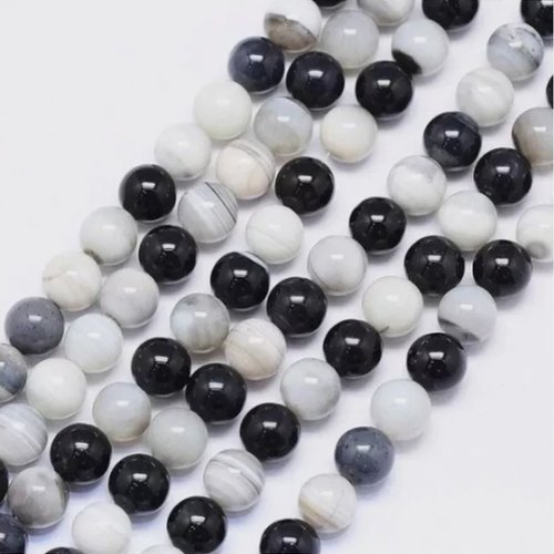 Fil de 48 perles ronde en pierre naturelle 8 mm fabrication bijoux agate