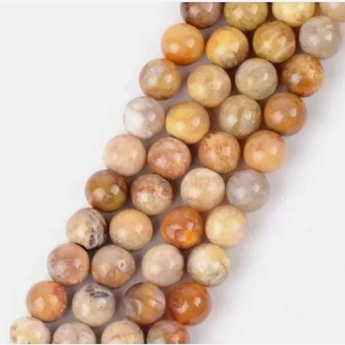 Fil de 45 perles ronde en pierre naturelle chysantheme 8 mm