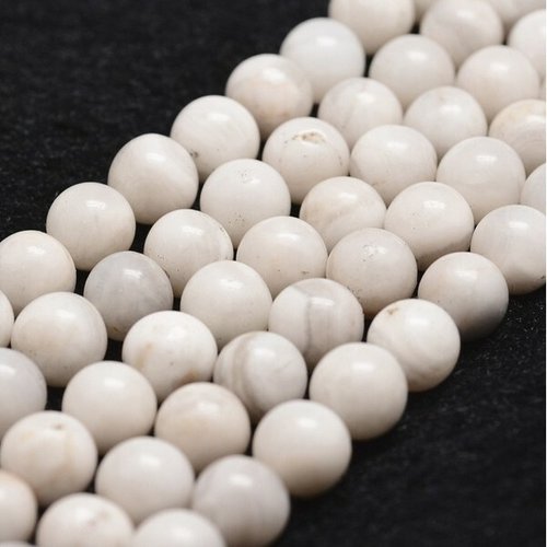 Fil de 40 perles ronde en pierre naturelle agate 8 mm gris blanc