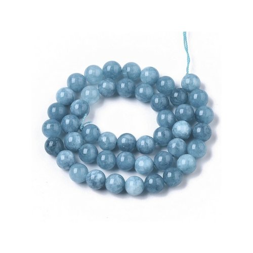 Fil de 45 perles ronde en pierre naturelle teintée chalcedonie 8 mm bleu