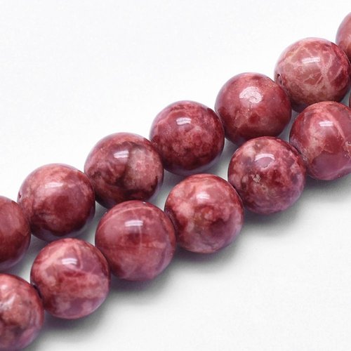 Fil de perles ronde en pierre naturelle africaine turquoise 6 / 8 mm rouge