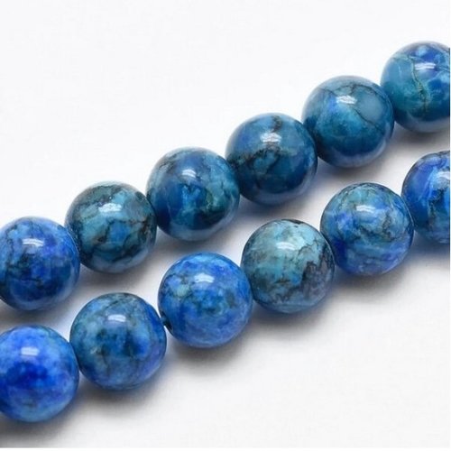 Fil de perles ronde en pierre naturelle africaine turquoise 6 / 8 mm bleu