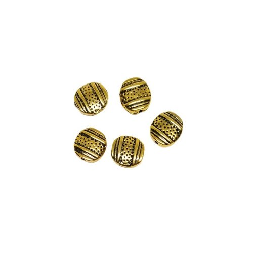 5 perles style tibétain doré antique forme ronde et plate 12 x 11 x 3 mm per 130