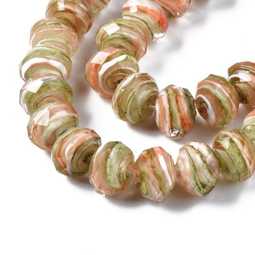 5 perles lampwork naturelles vernissées à facettes 11.5 x 8.5 mm orange vert