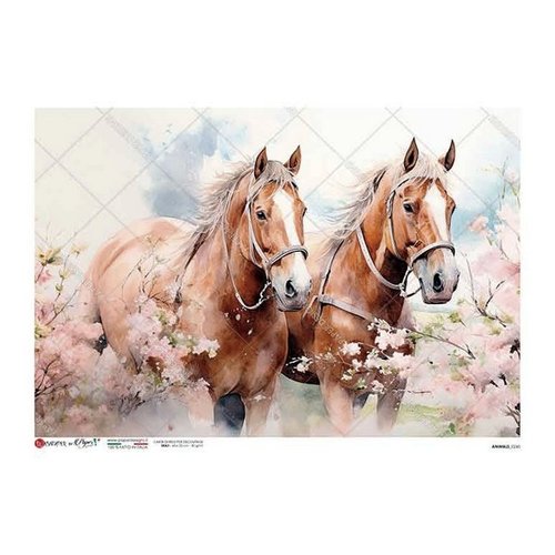1 feuille de papier de riz 22,5 x 32 cm découpage collage paper designs chevaux fleur rose 0245