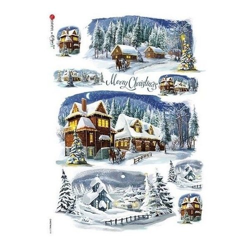 1 feuille de papier de riz 22,5 x 32 cm découpage collage paper designs ambiance de noel 0199