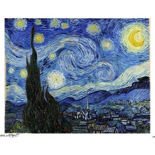1 feuille de papier de riz 22,5 x 32 cm découpage collage paper designs nuit etoilee van gogh