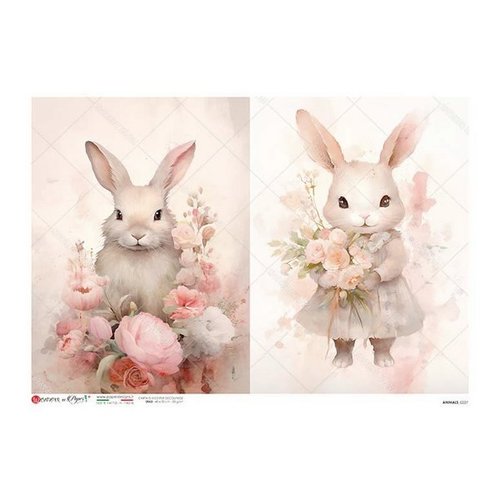 1 feuille de papier de riz 22,5 x 32 cm découpage collage paper designs lapin fleur 0227