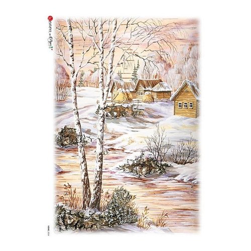 1 feuille de papier de riz 22,5 x 32 cm découpage collage paper designs nature neige 0054