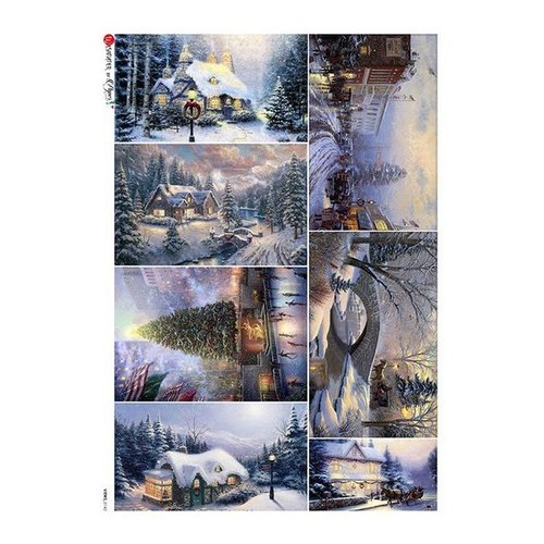 1 feuille de papier de riz 22,5 x 32 cm découpage collage paper designs nature noel hiver neige 0142
