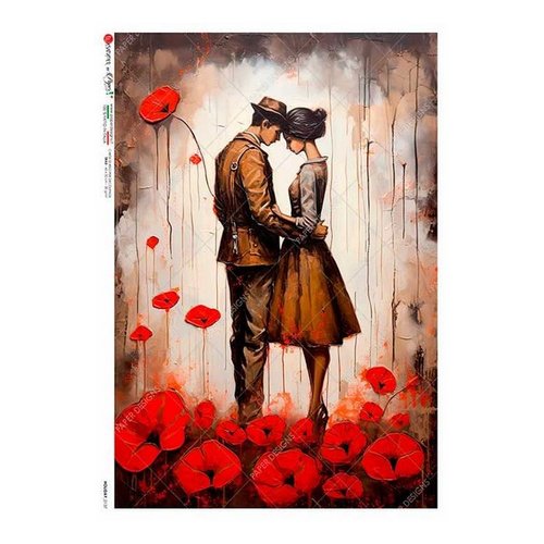 1 feuille de papier de riz 22,5 x 32 cm découpage collage paper designs love coquelicot retro 0137