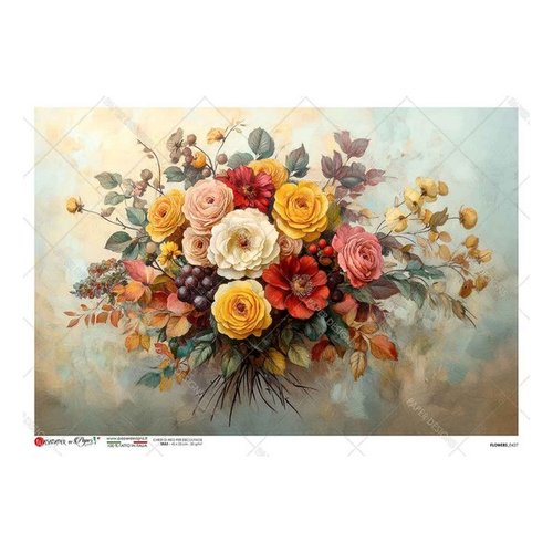 1 feuille de papier de riz 22,5 x 32 cm découpage collage paper designs bouquet de fleur 0427
