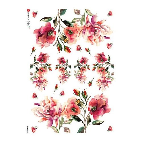 1 feuille de papier de riz 22,5 x 32 cm découpage collage paper designs fleur rouge 0131