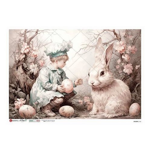 1 feuille de papier de riz 22,5 x 32 cm découpage collage paper designs enfant lapin retro 0142