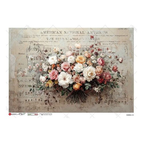 1 feuille de papier de riz 22,5 x 32 cm découpage collage paper designs bouquet de fleur 0438