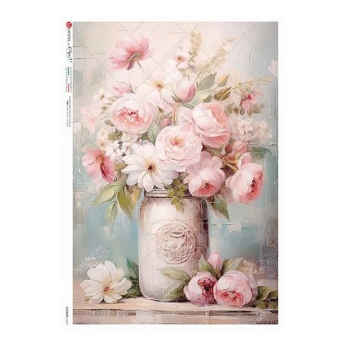 1 feuille de papier de riz 22,5 x 32 cm découpage collage paper designs bouquet de fleur rose 0424