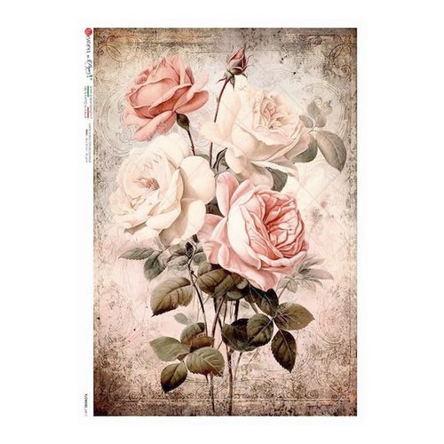 1 feuille de papier de riz 22,5 x 32 cm découpage collage paper designs bouquet de roses vintage 0411