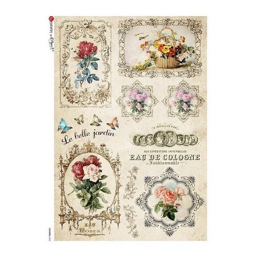 1 feuille de papier de riz 22,5 x 32 cm découpage collage paper designs fleur vintage 0330