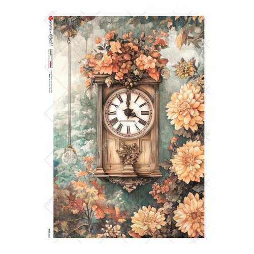 1 feuille de papier de riz 22,5 x 32 cm découpage collage paper designs retro carillon 0060