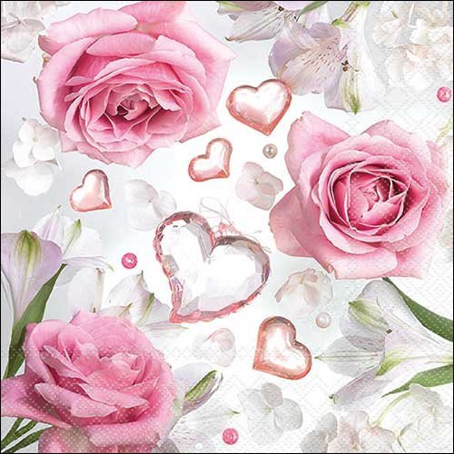 2 serviettes en papier 33 x 33 cm découpage collage fleur rose coeur f 820