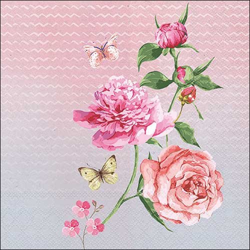 2 serviettes en papier 33 x 33 cm découpage collage fleur rose papillons f 821