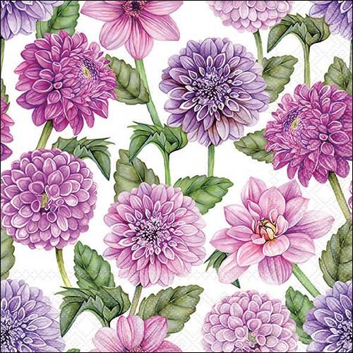 2 serviettes en papier 33 x 33 cm découpage collage fleur dahlias mauve f 822