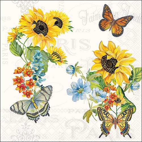2 serviettes en papier 33 x 33 cm découpage collage papillons et tournesols