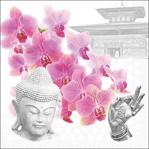 2 serviettes en papier 33 x 33 cm découpage collage fleur orchidee bouddha f 825