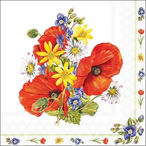 2 serviettes en papier 33 x 33 cm découpage collage fleur coquelicot rouge f 826