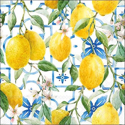 2 serviettes en papier 33 x 33 cm découpage collage citron de mediterrannee
