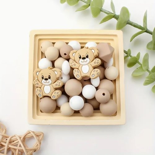 Ensemble de 23 perles en silicone attache tétine, bijoux fantaisies, porte clefs nounours